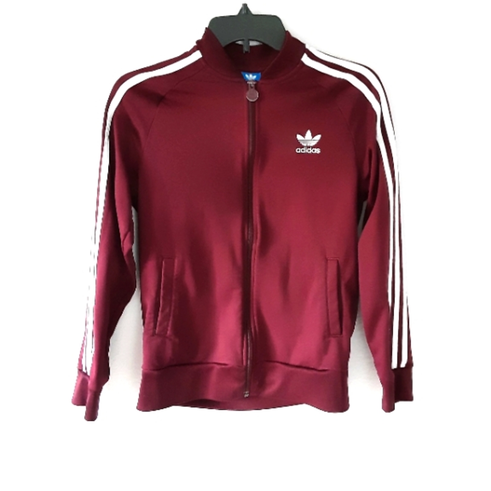 Adidas Juniors Size L Maroon Track Zipper Jacket